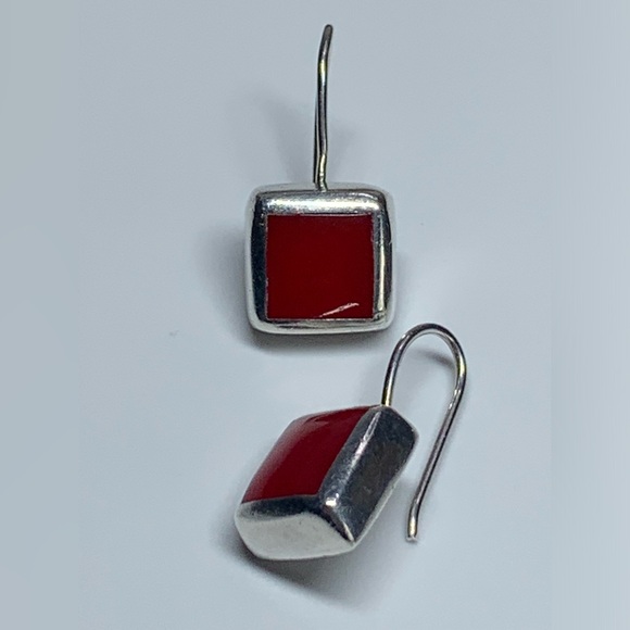 Silpada Rare HTF Sterling Silver & Red Stone Square French Wire Drop Earrings - Picture 11 of 12